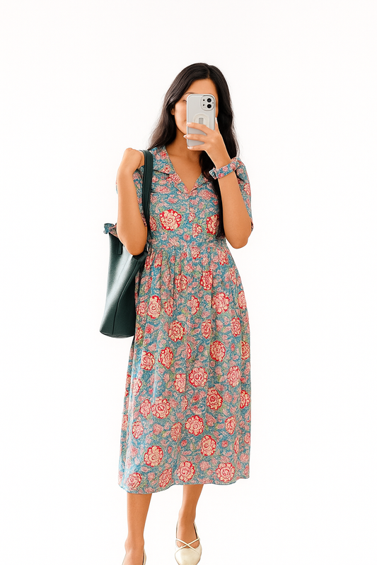 Floral Korean-Style Frock with Matching Hair Band